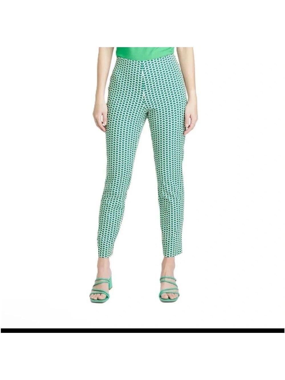 A New Day NWOT Women's Green White Geo Print High Rise Slim Fit Ankle Pants 4